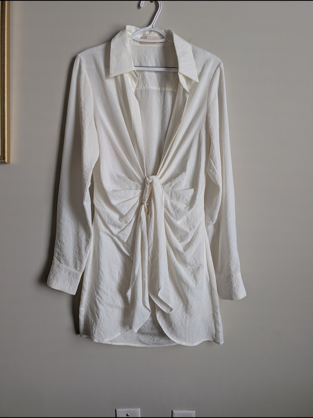 NWOT- Choosy Crosby St Dress White Tie-Front Long Sleeve Size 8
